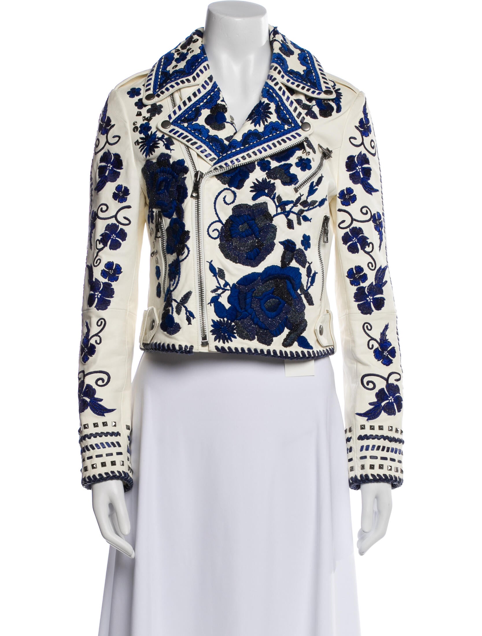 Alice + Olivia Lambskin Floral Print Biker Jacket