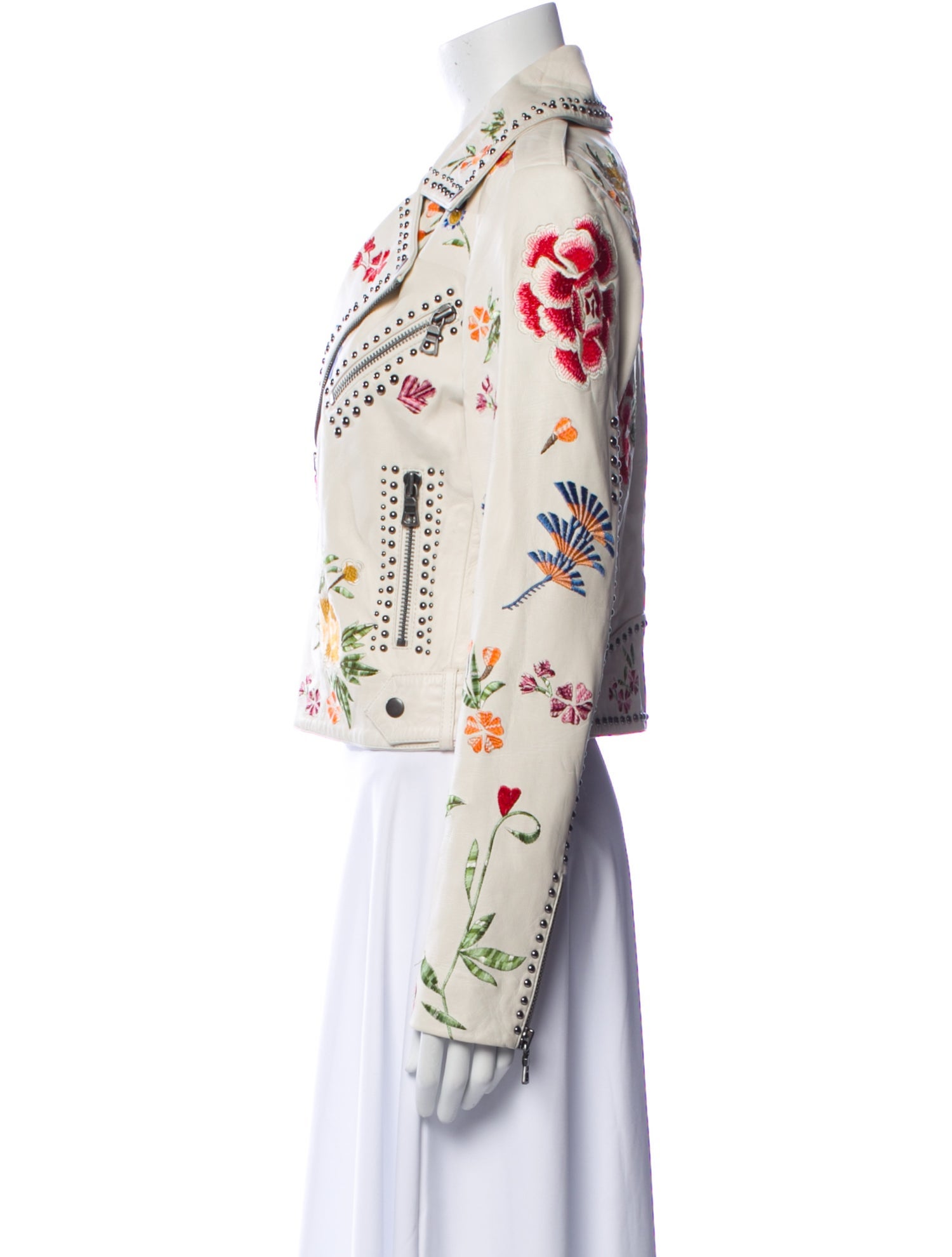 Alice + Olivia Lamb Leather Floral Print Biker Jacket