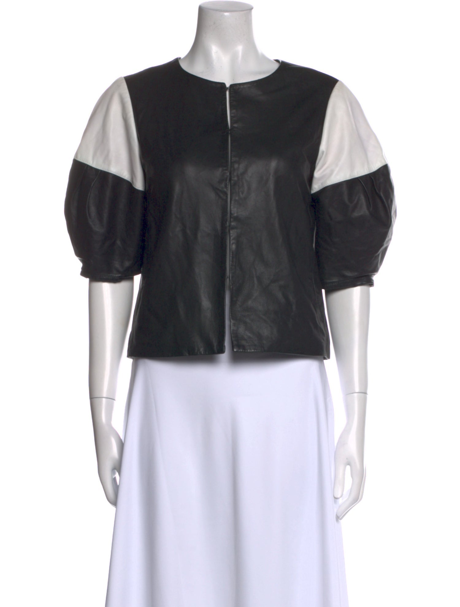 Alice + Olivia Lamb Leather Crew Neck Crop Top