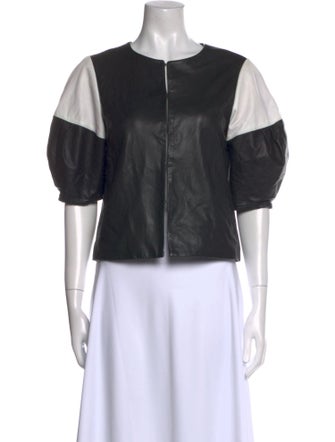 Alice + Olivia Lamb Leather Crew Neck Crop Top