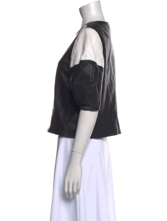 Alice + Olivia Lamb Leather Crew Neck Crop Top