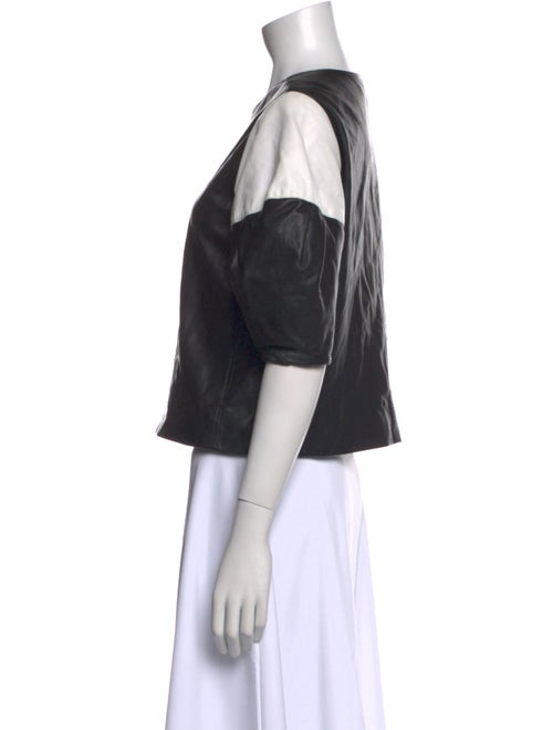 Alice + Olivia Lamb Leather Crew Neck Crop Top