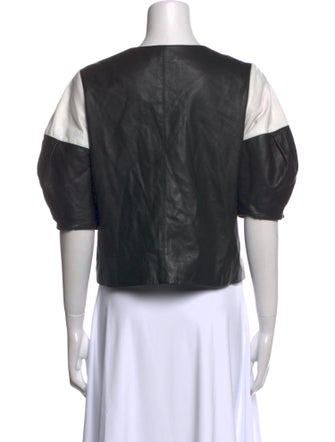 Alice + Olivia Lamb Leather Crew Neck Crop Top
