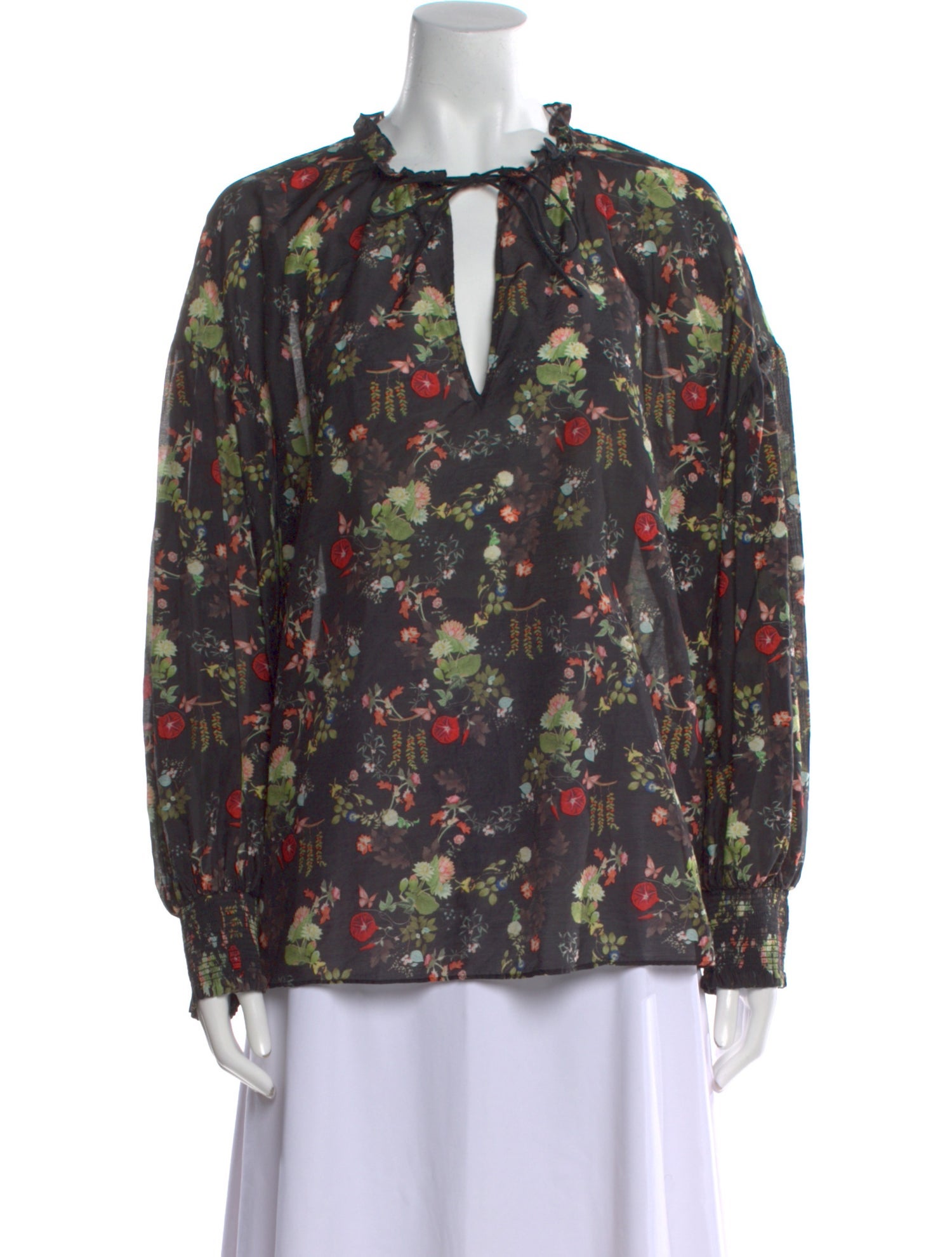 Alice + Olivia Floral Print Tie Neck Blouse