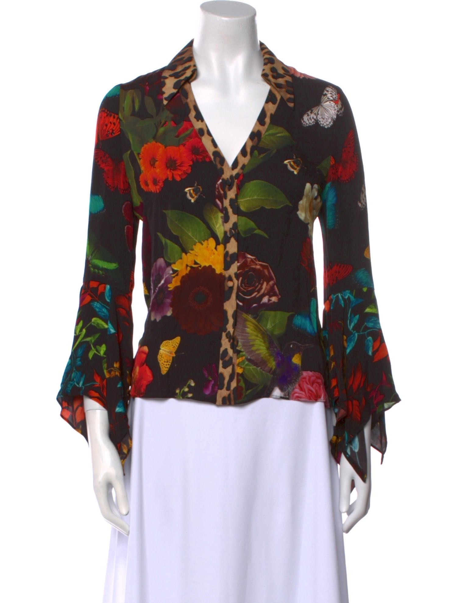 Alice + Olivia Floral Print Three-Quarter Sleeve Blouse
