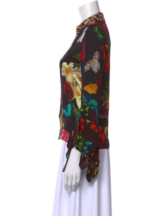 Alice + Olivia Floral Print Three-Quarter Sleeve Blouse