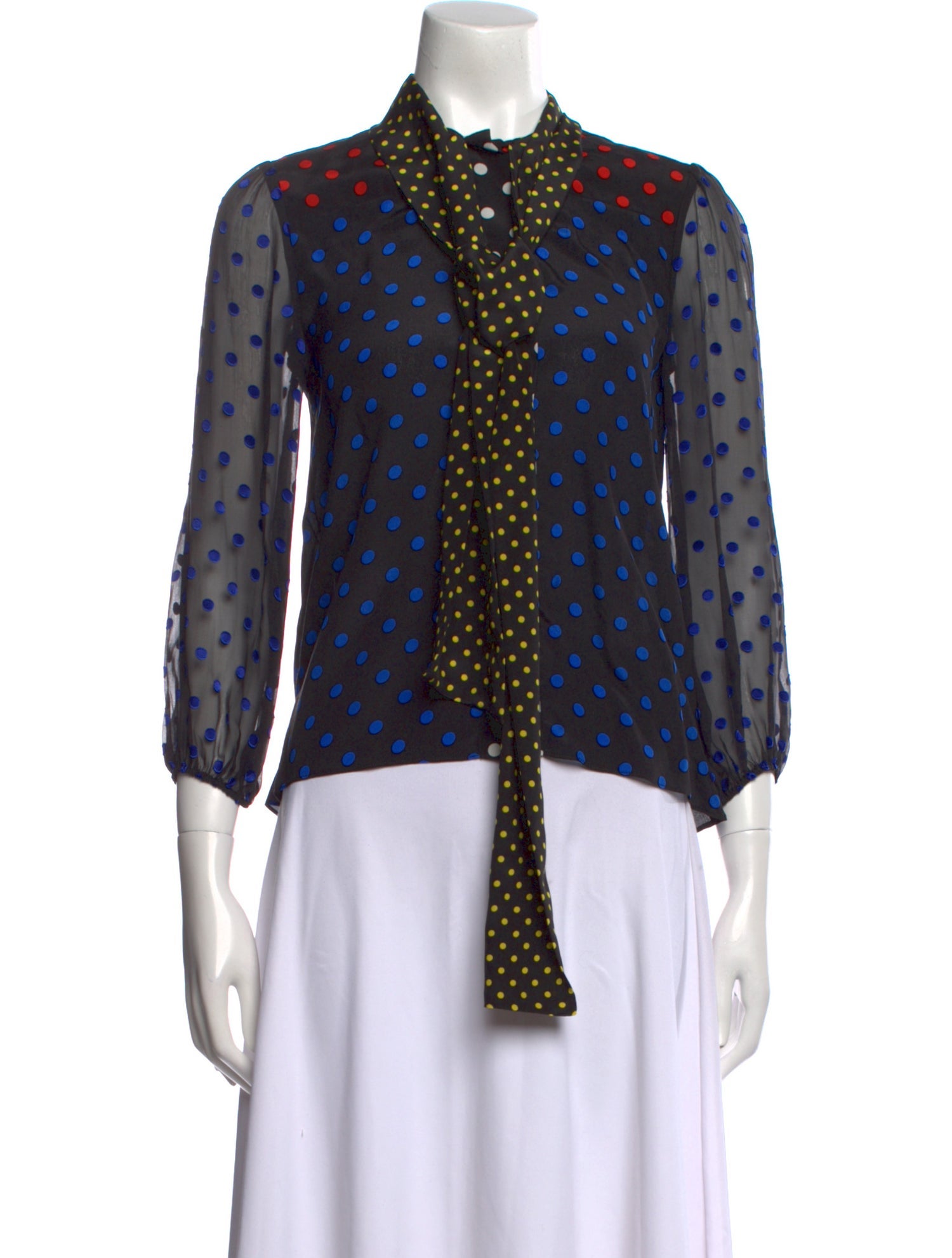 Alice + Olivia Silk Polka Dot Print Button-Up Top