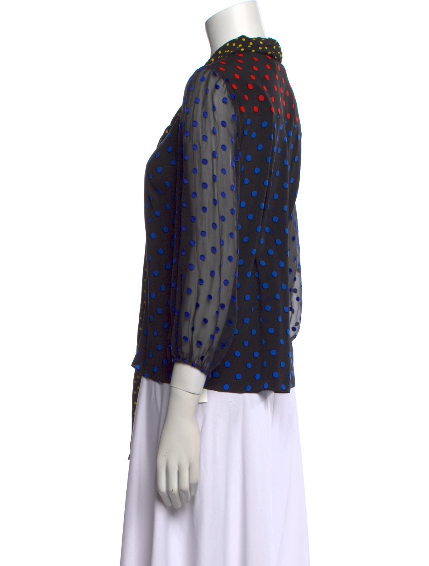 Alice + Olivia Silk Polka Dot Print Button-Up Top