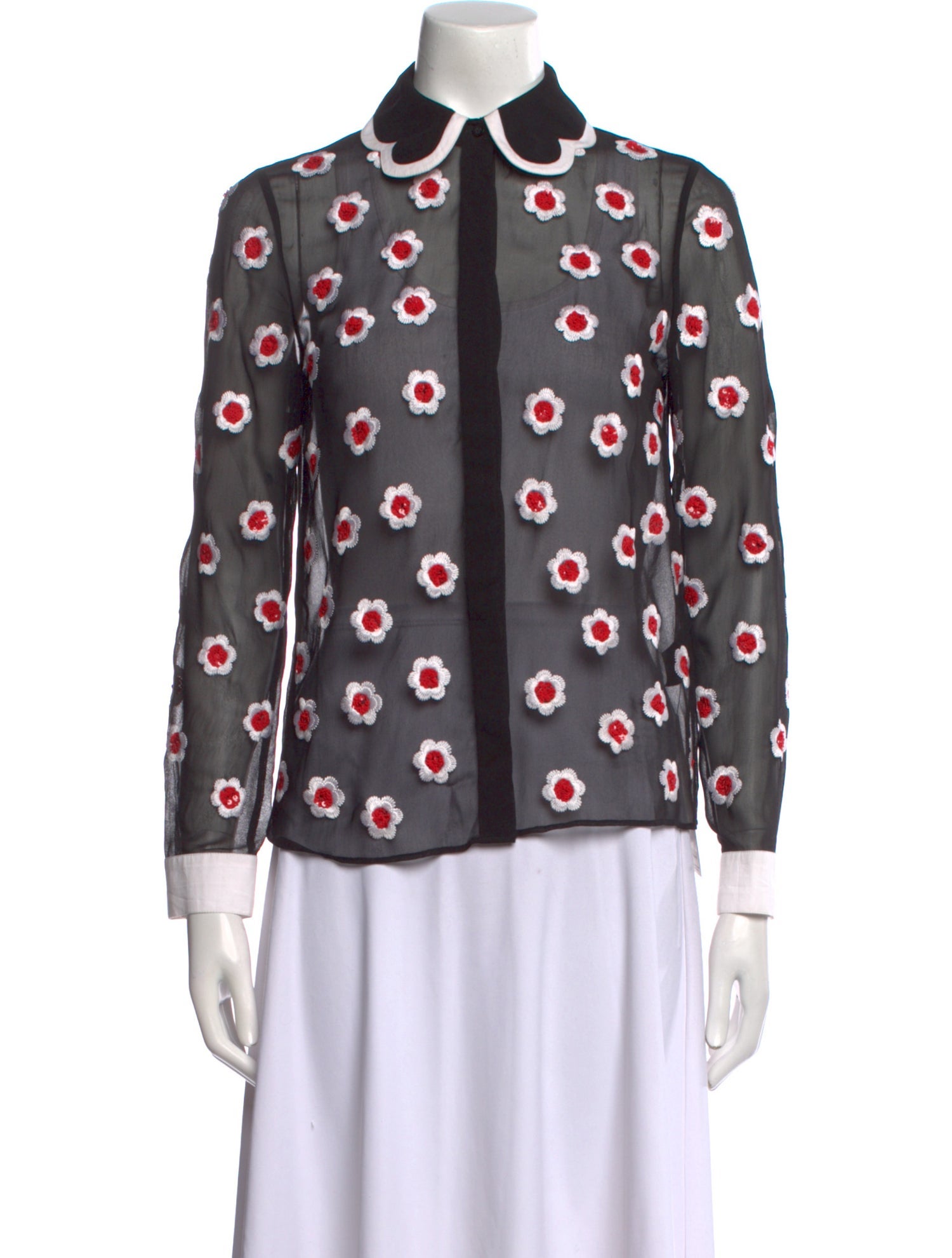 Alice + Olivia Printed Mock Neck Button-Up Top