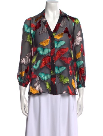 Alice + Olivia Floral Print V-Neck Blouse