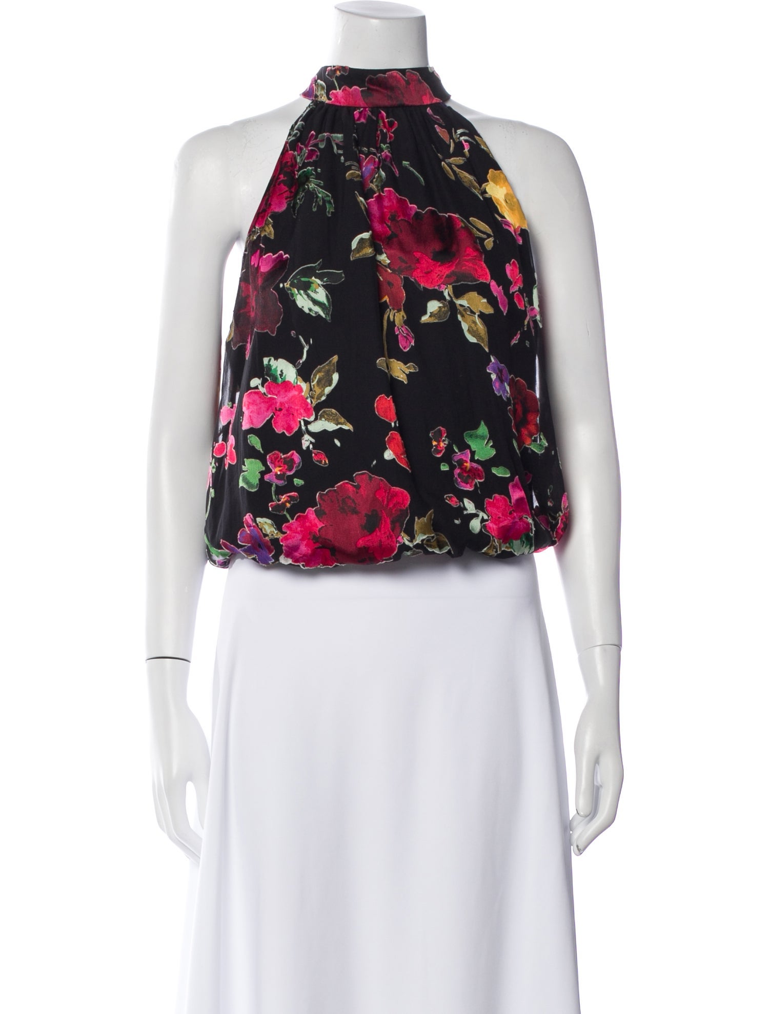 Alice + Olivia Floral Print Mock Neck Crop Top