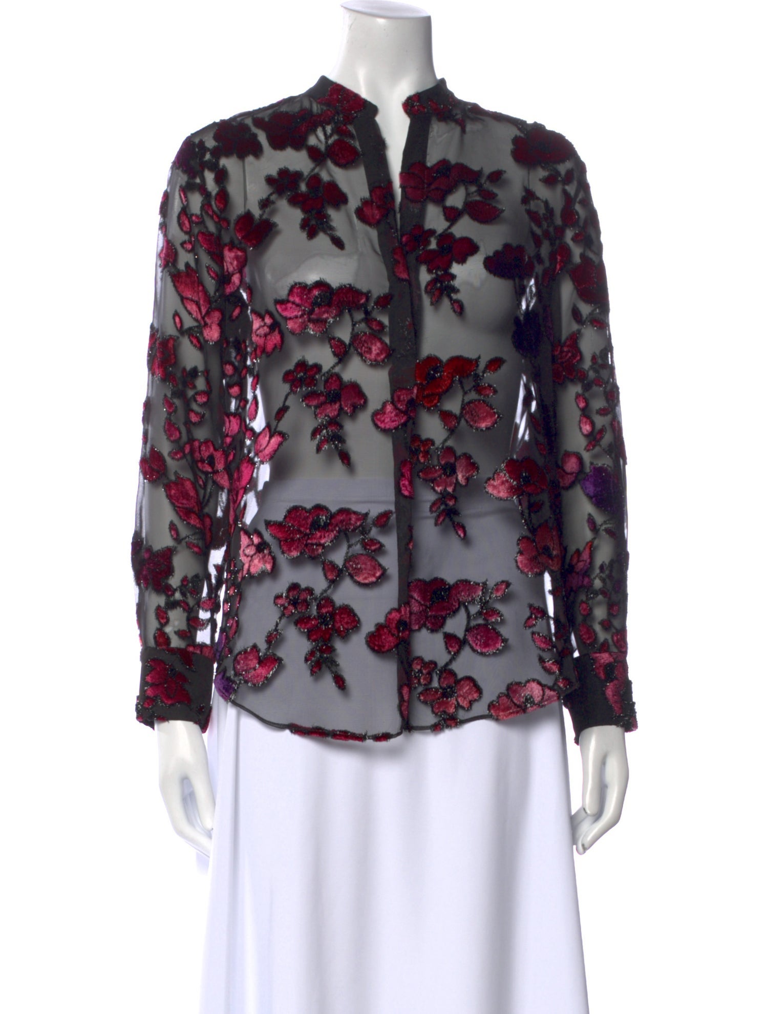Alice + Olivia Floral Print Mock Neck Blouse