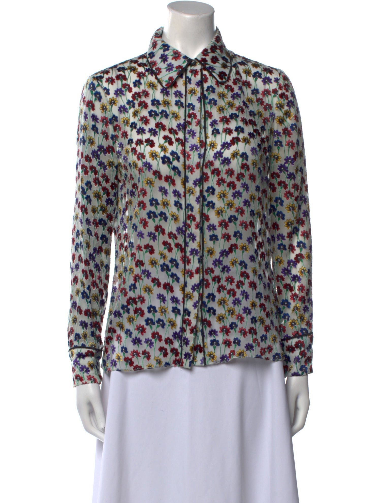 Alice + Olivia Printed Long Sleeve Button-Up Top
