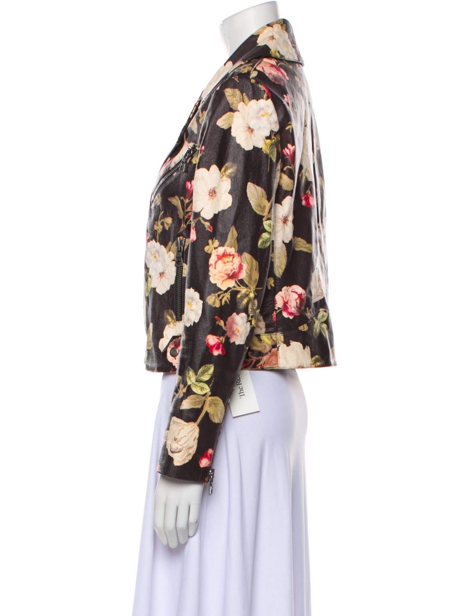 Alice + Olivia Lamb Leather Floral Print Biker Jacket