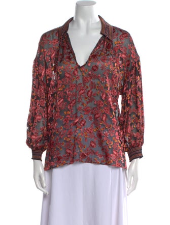 Alice + Olivia Floral Print V-Neck Blouse