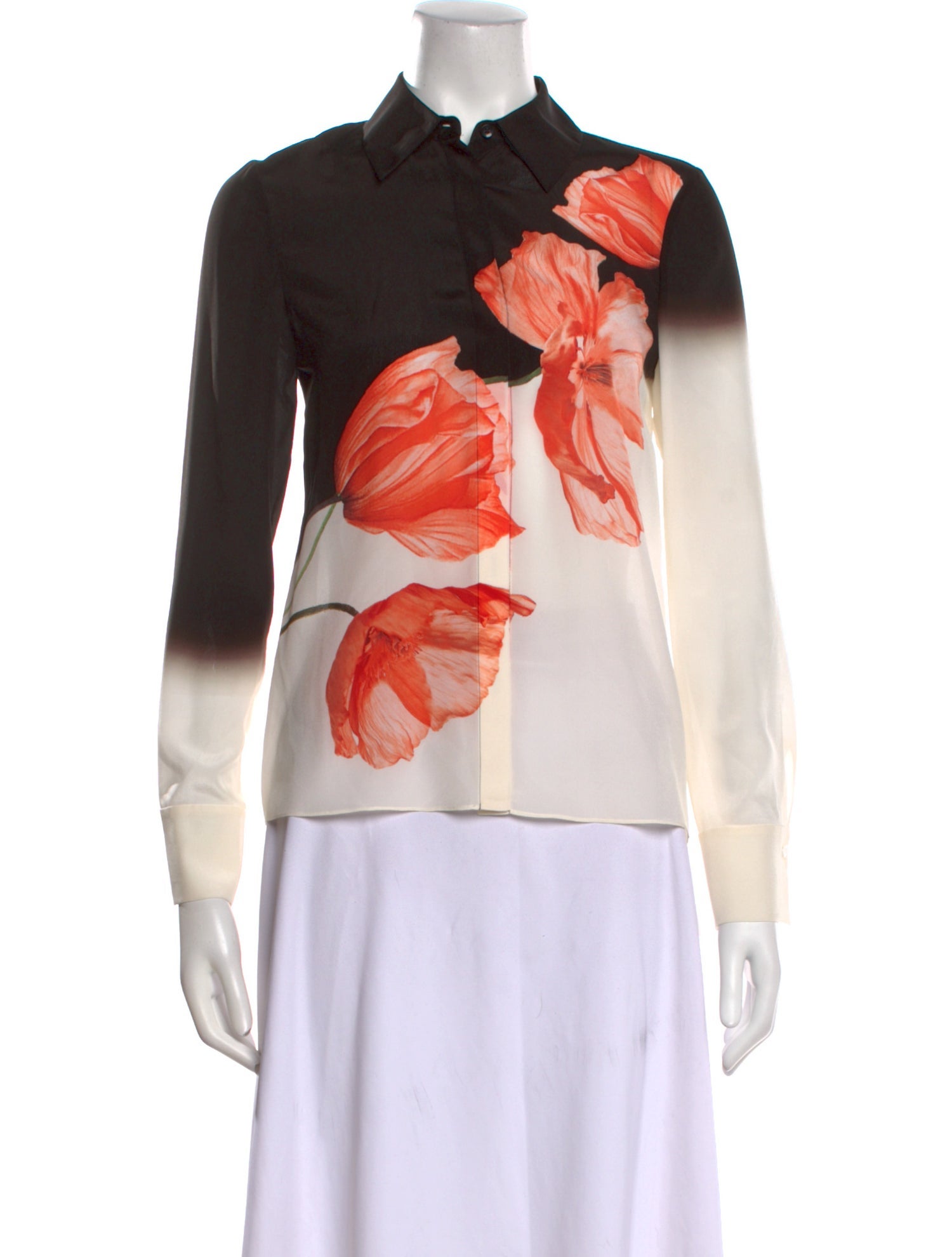 Alice + Olivia Silk Floral Print Button-Up Top