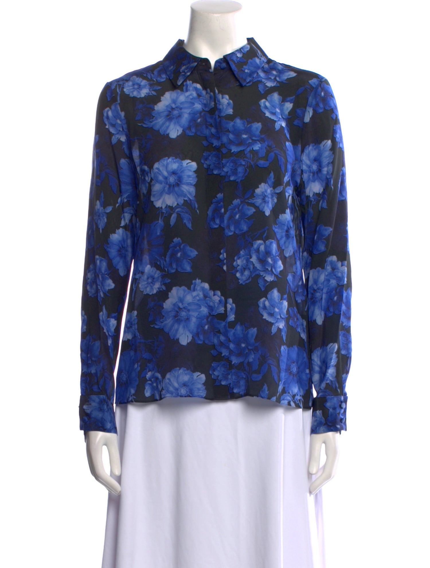 Alice + Olivia Silk Floral Print Button-Up Top