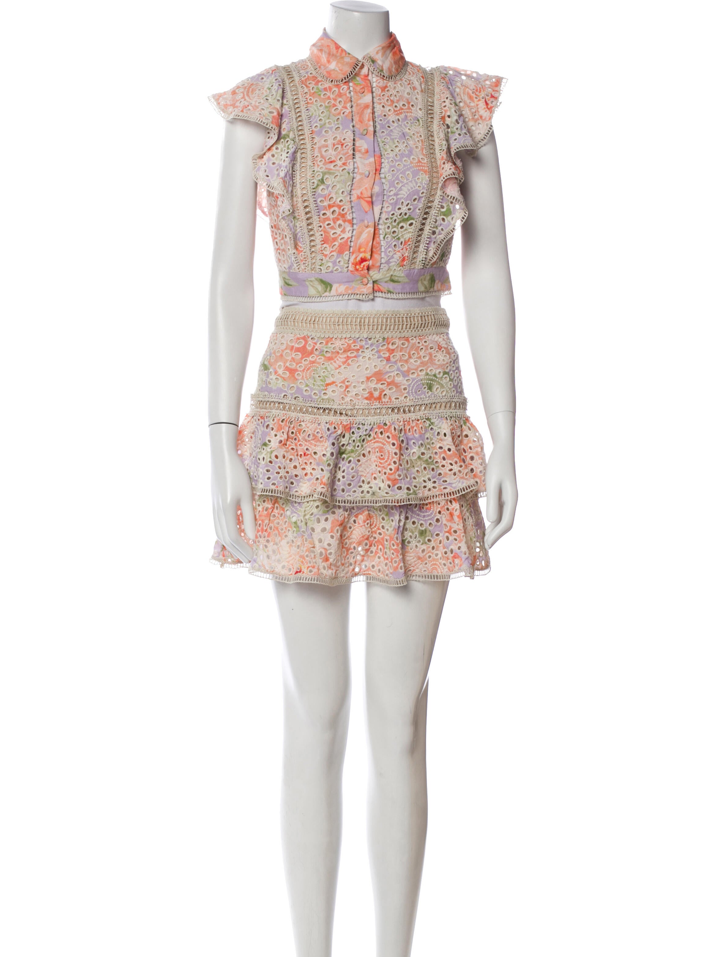 Alice + Olivia Lace Pattern Crochet Trim Skirt Set w/ Tags