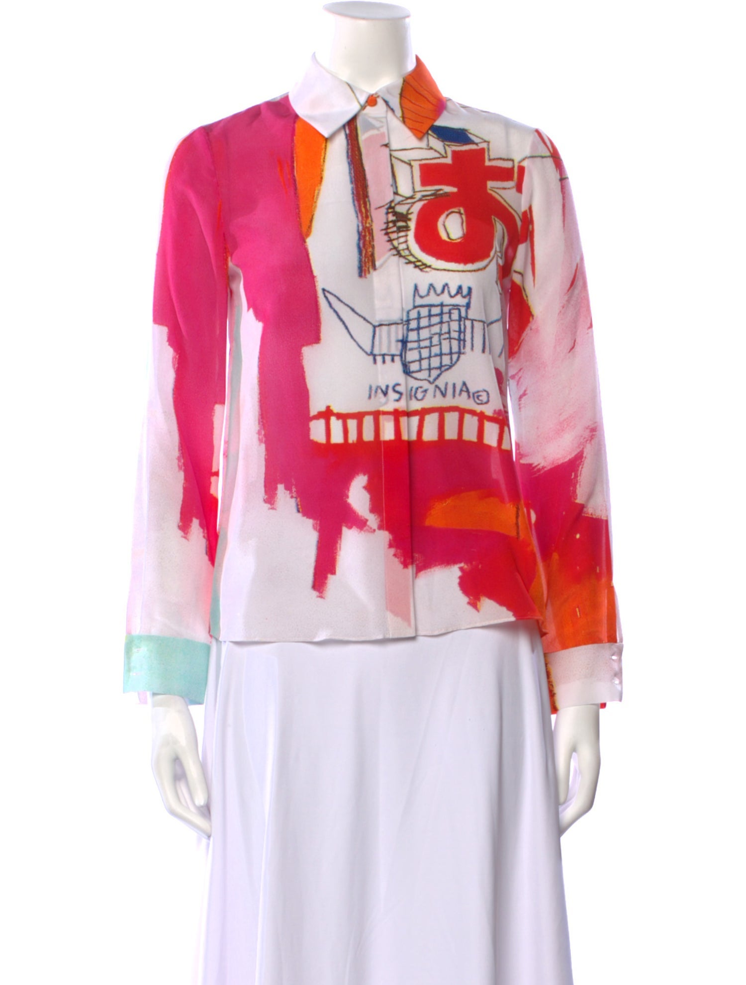 Alice + Olivia Silk Graphic Print Button-Up Top w/ Tags