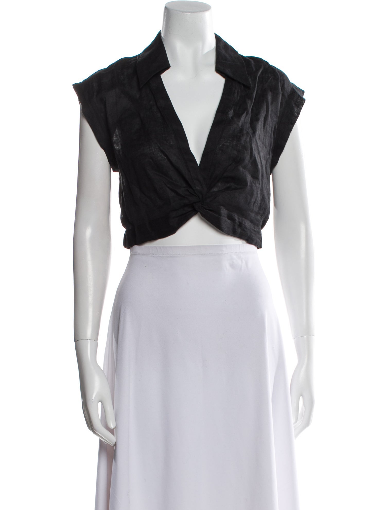 Alice + Olivia Linen V-Neck Crop Top