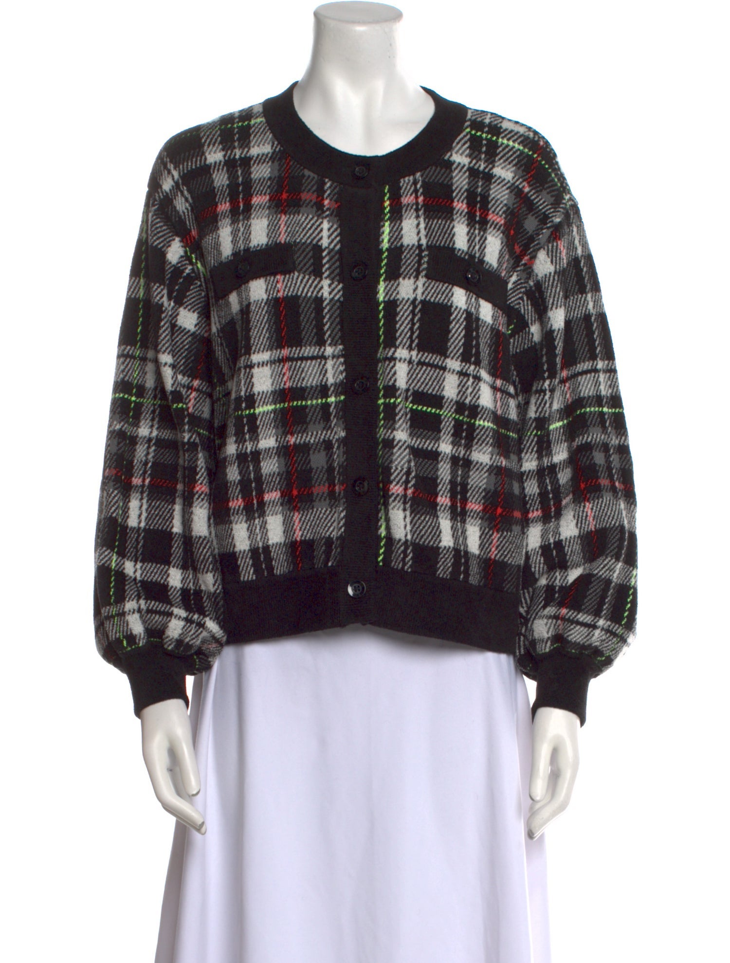 Alice + Olivia Plaid Print Scoop Neck Sweater