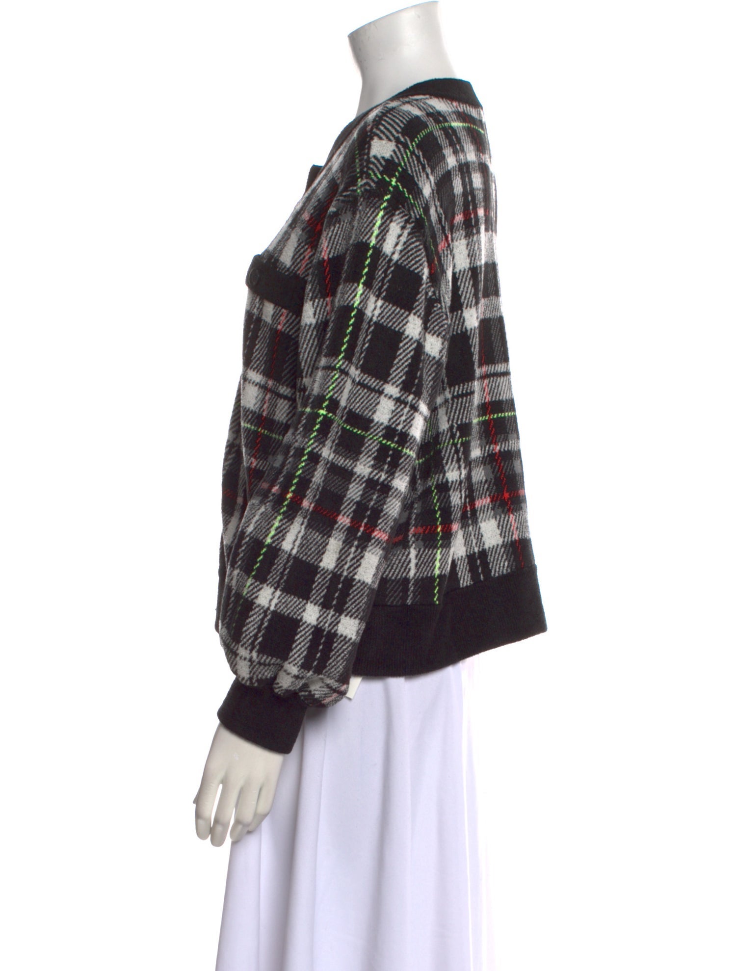 Alice + Olivia Plaid Print Scoop Neck Sweater
