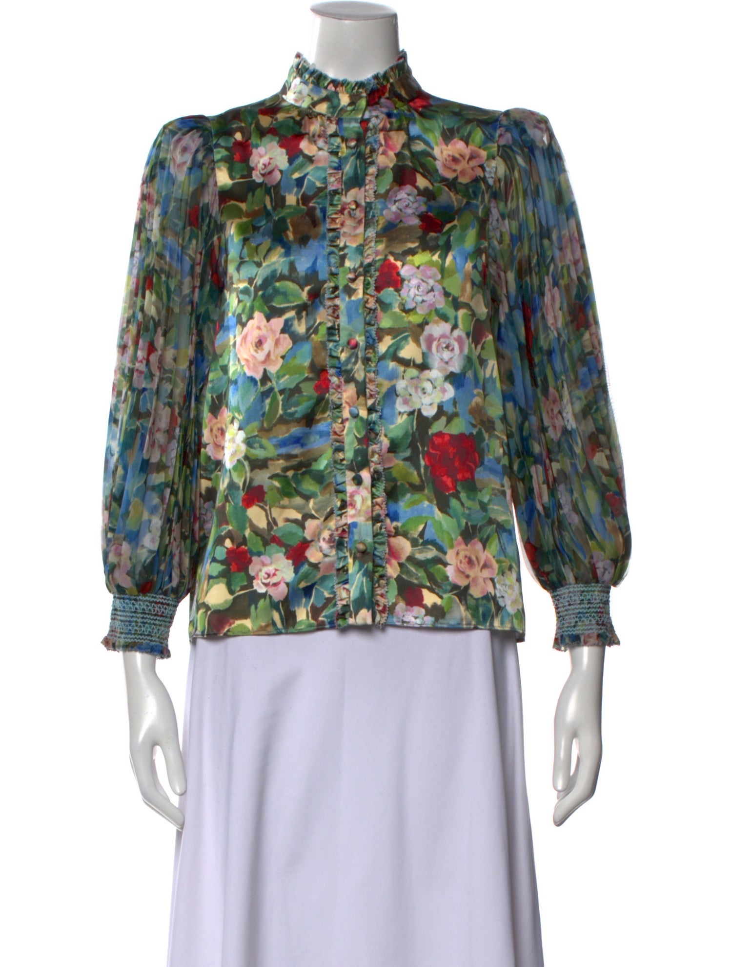 Alice + Olivia Floral Print Mock Neck Blouse