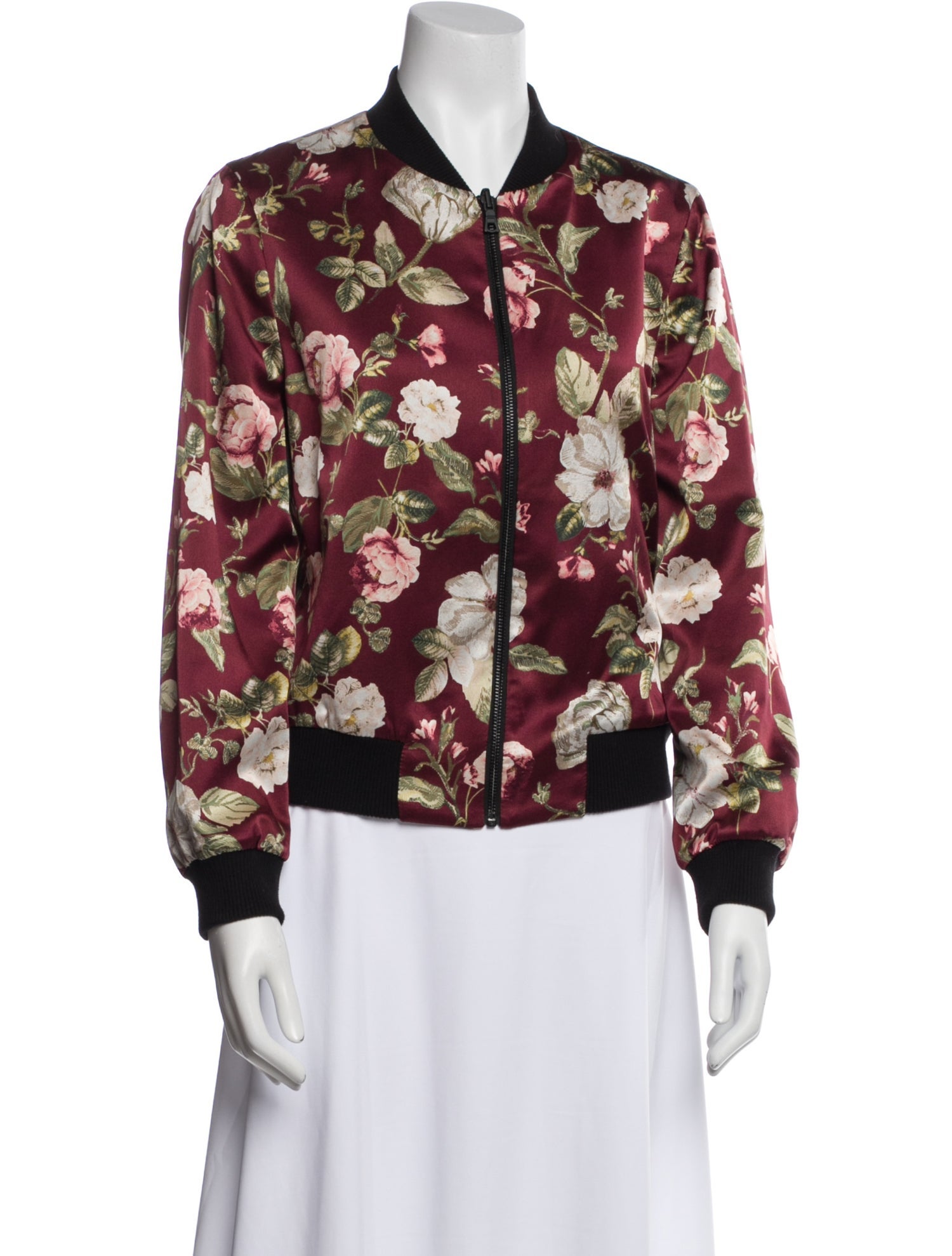 Alice + Olivia Silk Floral Print Bomber Jacket