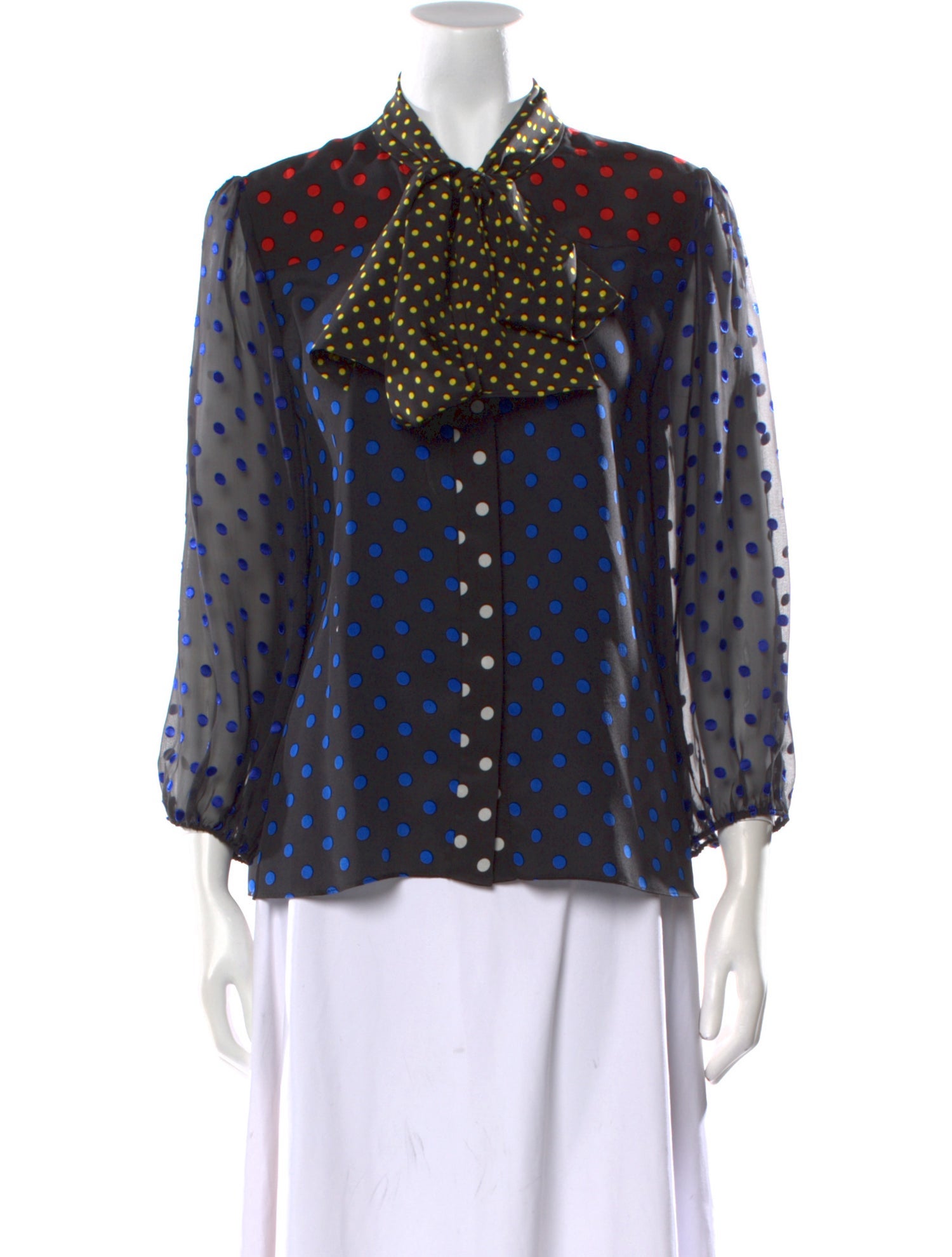 Alice + Olivia Silk Polka Dot Print Button-Up Top
