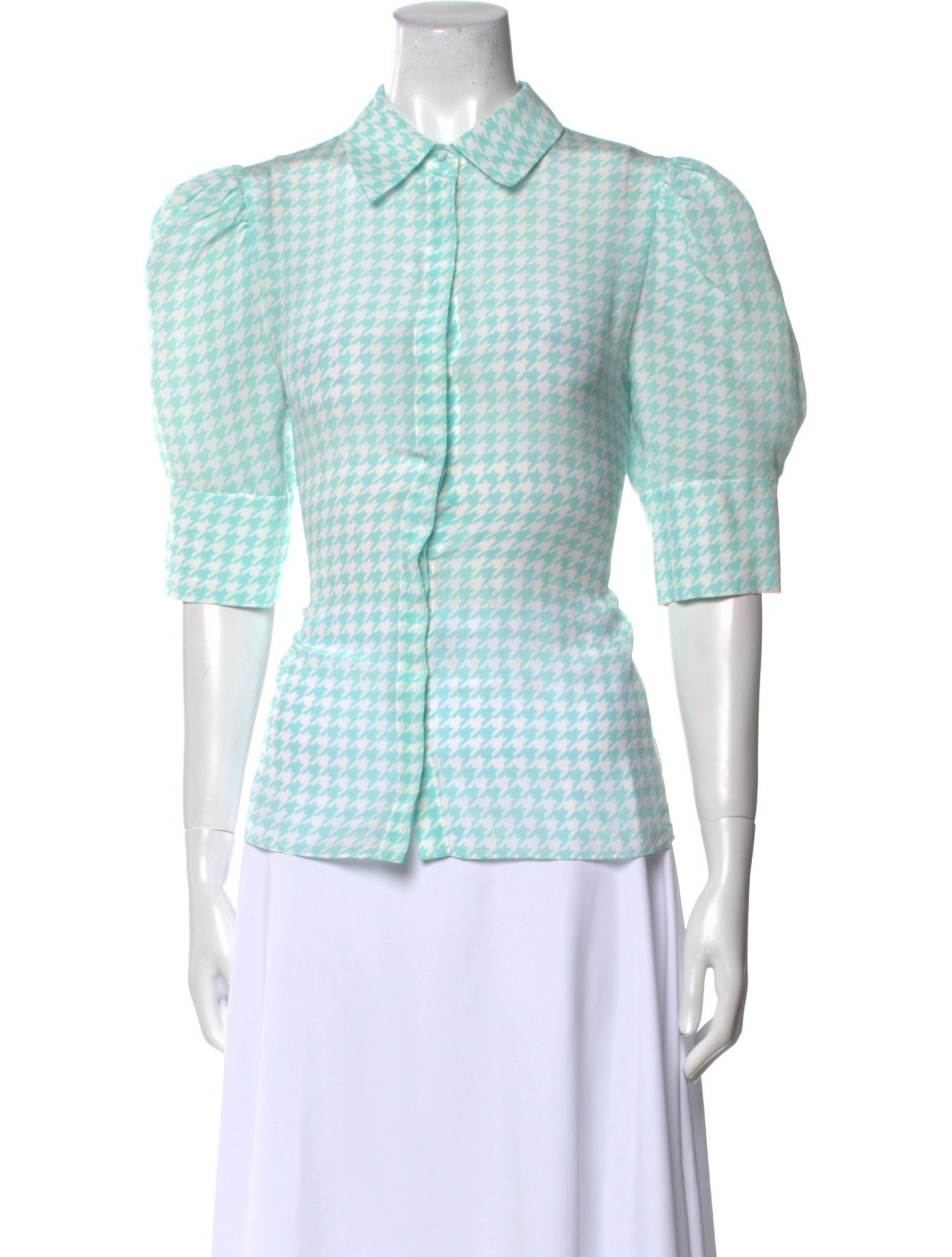 Alice + Olivia Silk Plaid Print Button-Up Top