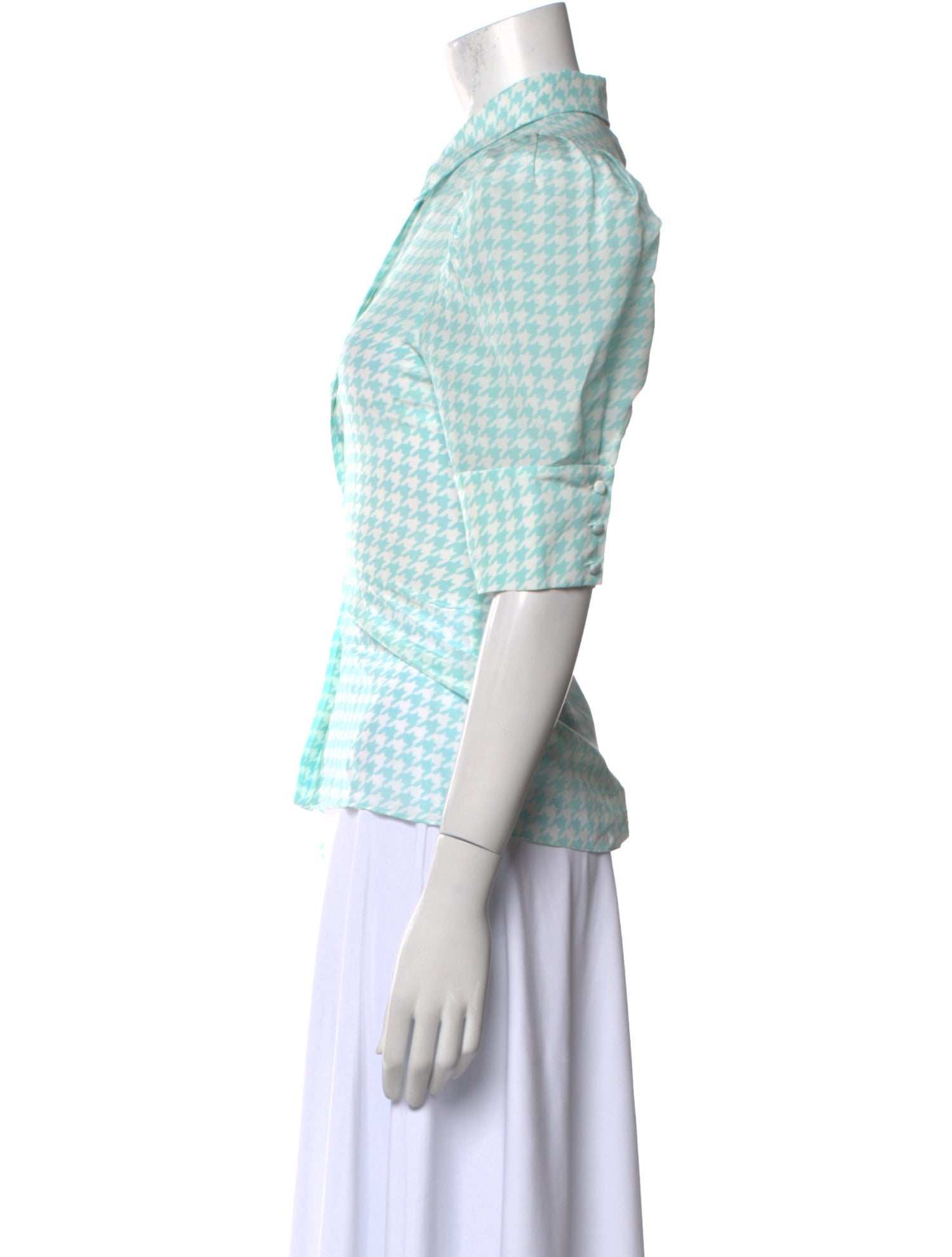 Alice + Olivia Silk Plaid Print Button-Up Top