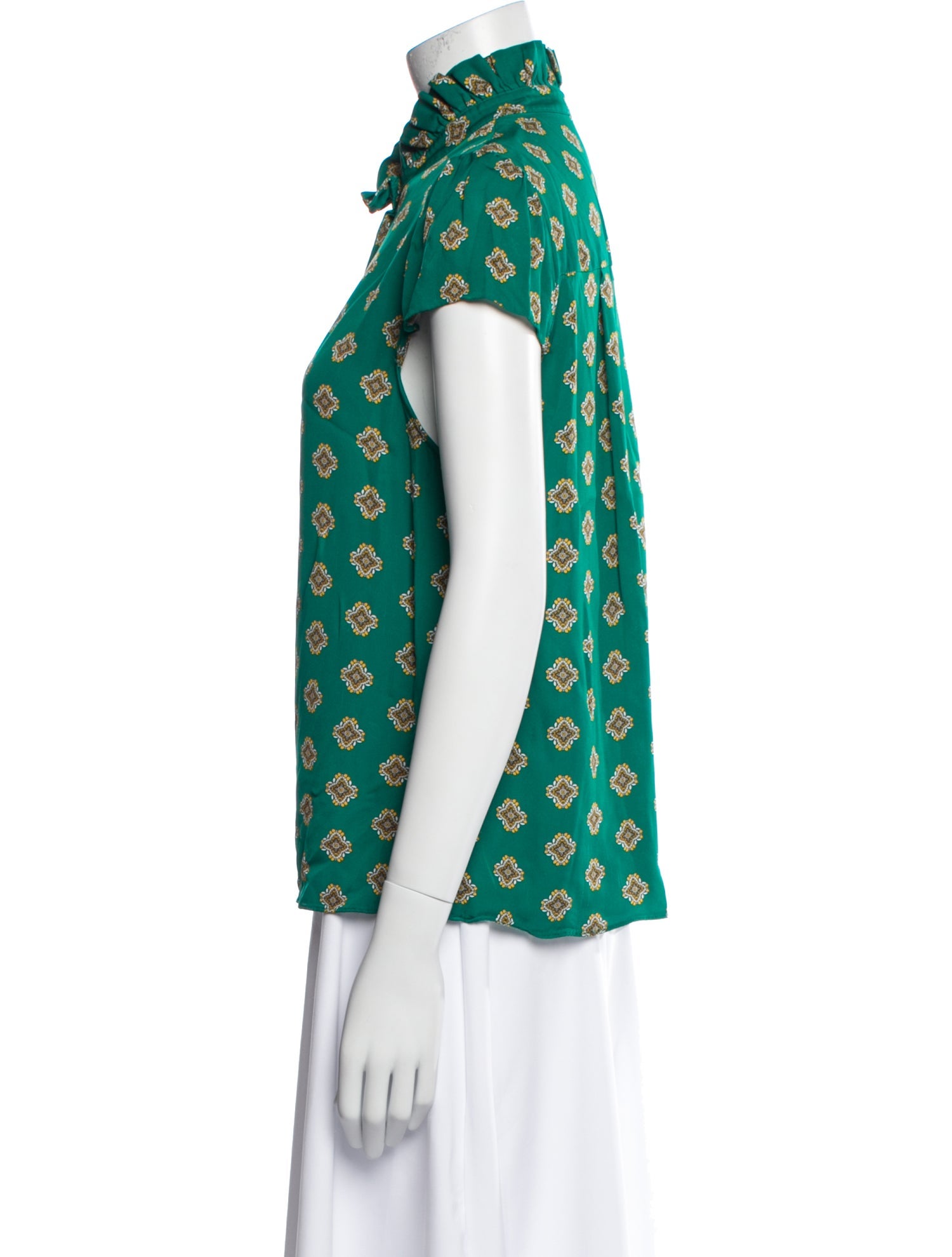 Alice + Olivia Printed Mock Neck Button-Up Top