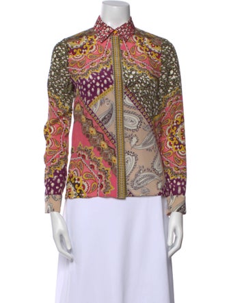 Alice + Olivia Silk Paisley Print Button-Up Top