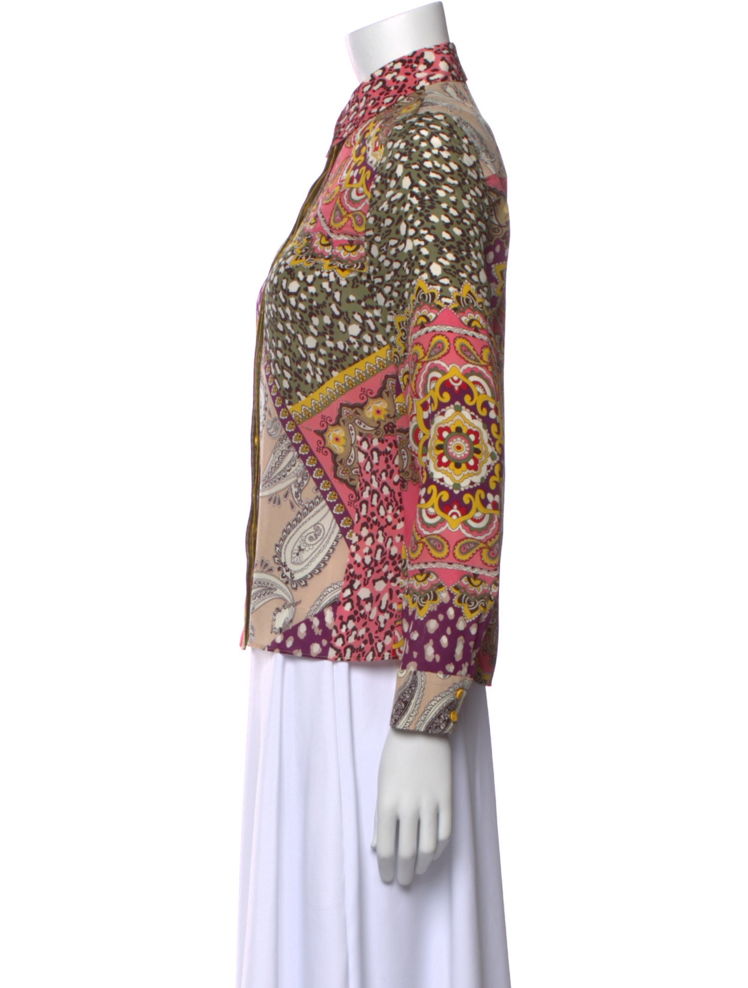 Alice + Olivia Silk Paisley Print Button-Up Top