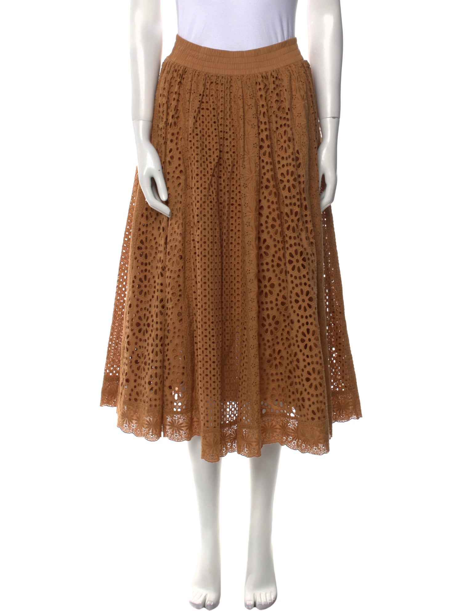 Alice + Olivia Eyelet Trim Midi Length Skirt