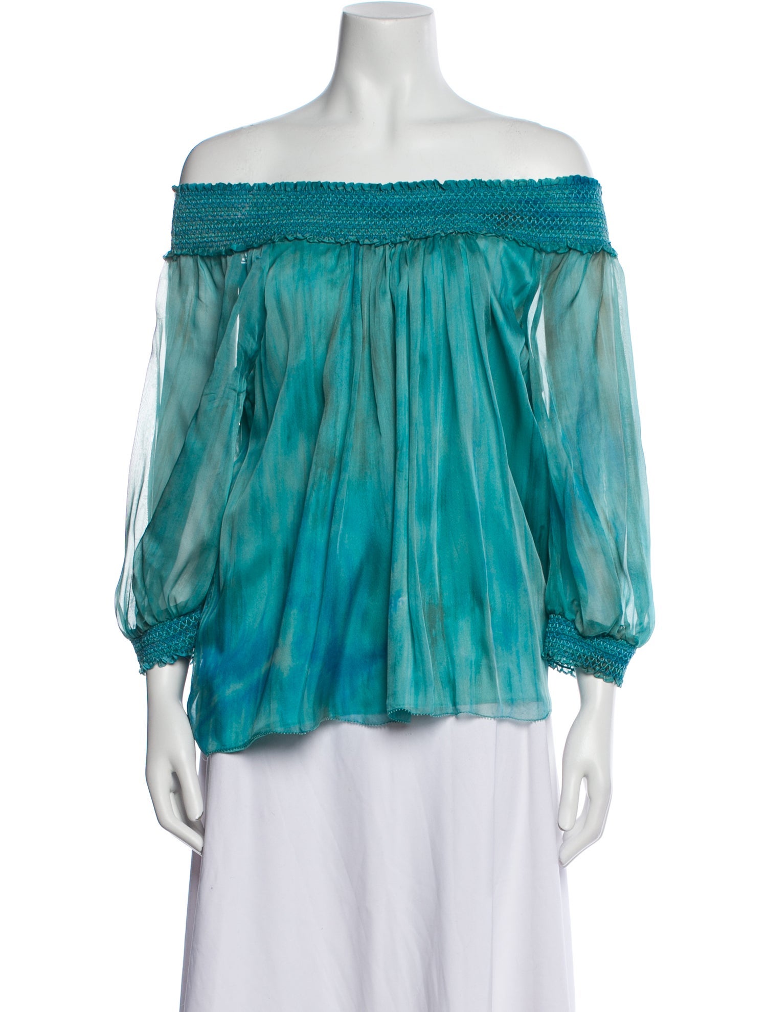 Alice + Olivia Silk Off-The-Shoulder Blouse
