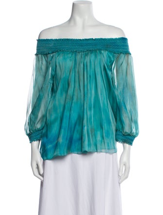 Alice + Olivia Silk Off-The-Shoulder Blouse