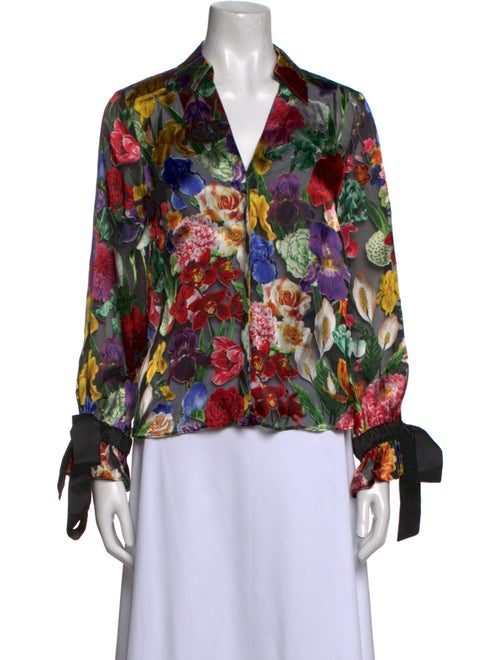 Alice + Olivia Floral Print V-Neck Blouse