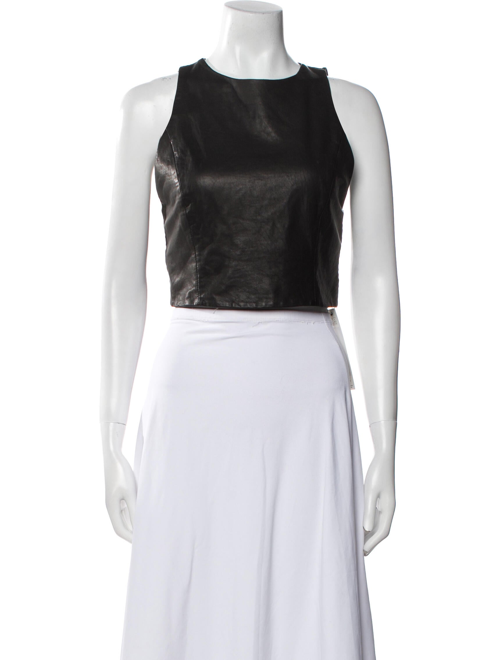Alice + Olivia Lamb Leather Crew Neck Crop Top