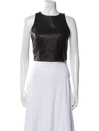 Alice + Olivia Lamb Leather Crew Neck Crop Top