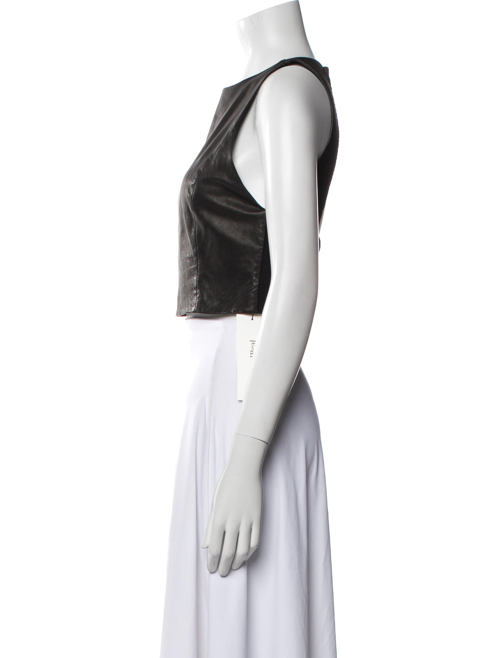 Alice + Olivia Lamb Leather Crew Neck Crop Top
