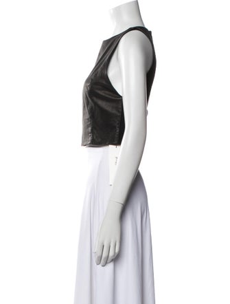 Alice + Olivia Lamb Leather Crew Neck Crop Top