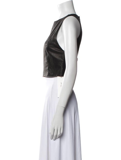 Alice + Olivia Lamb Leather Crew Neck Crop Top
