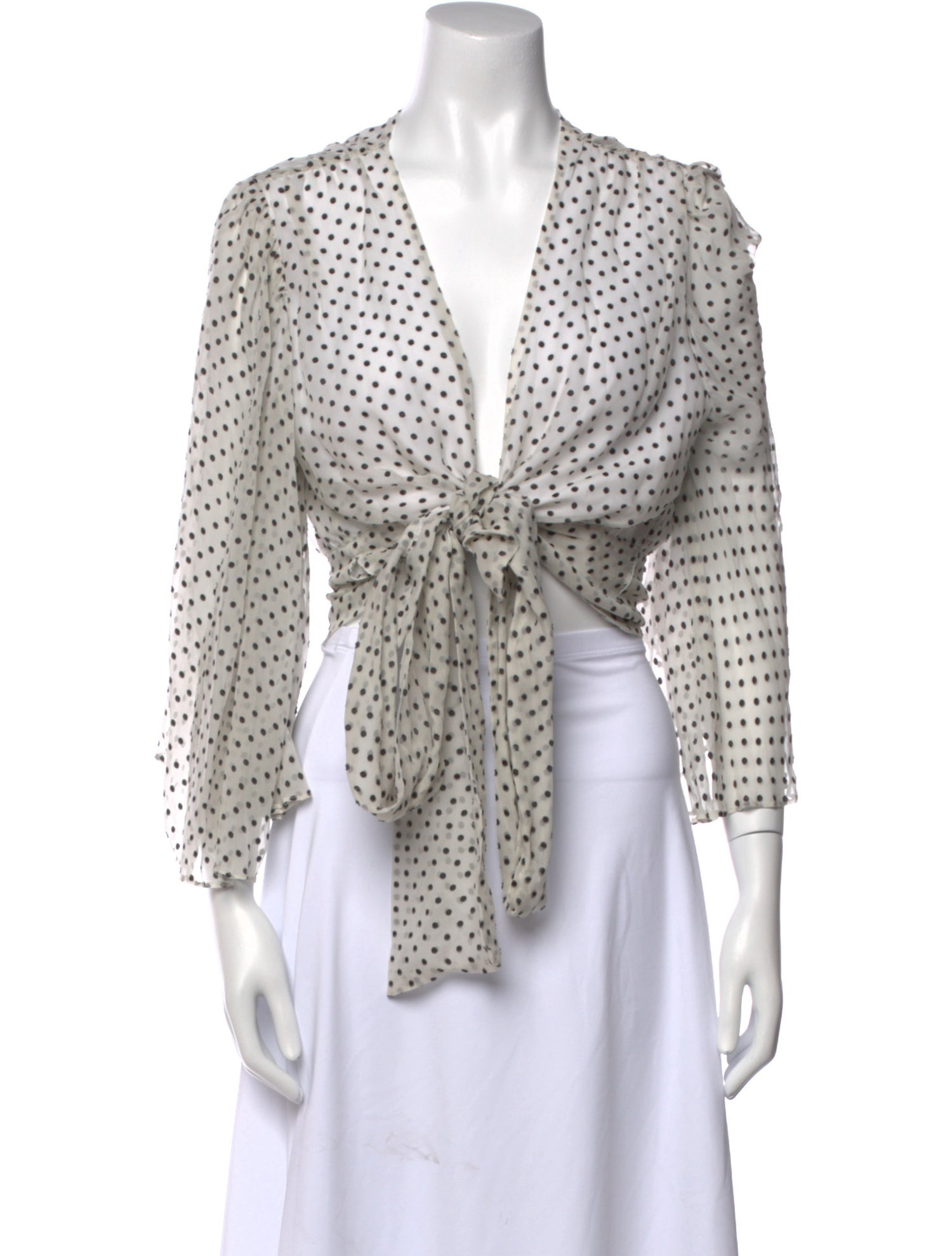 Alice + Olivia Polka Dot Print V-Neck Crop Top