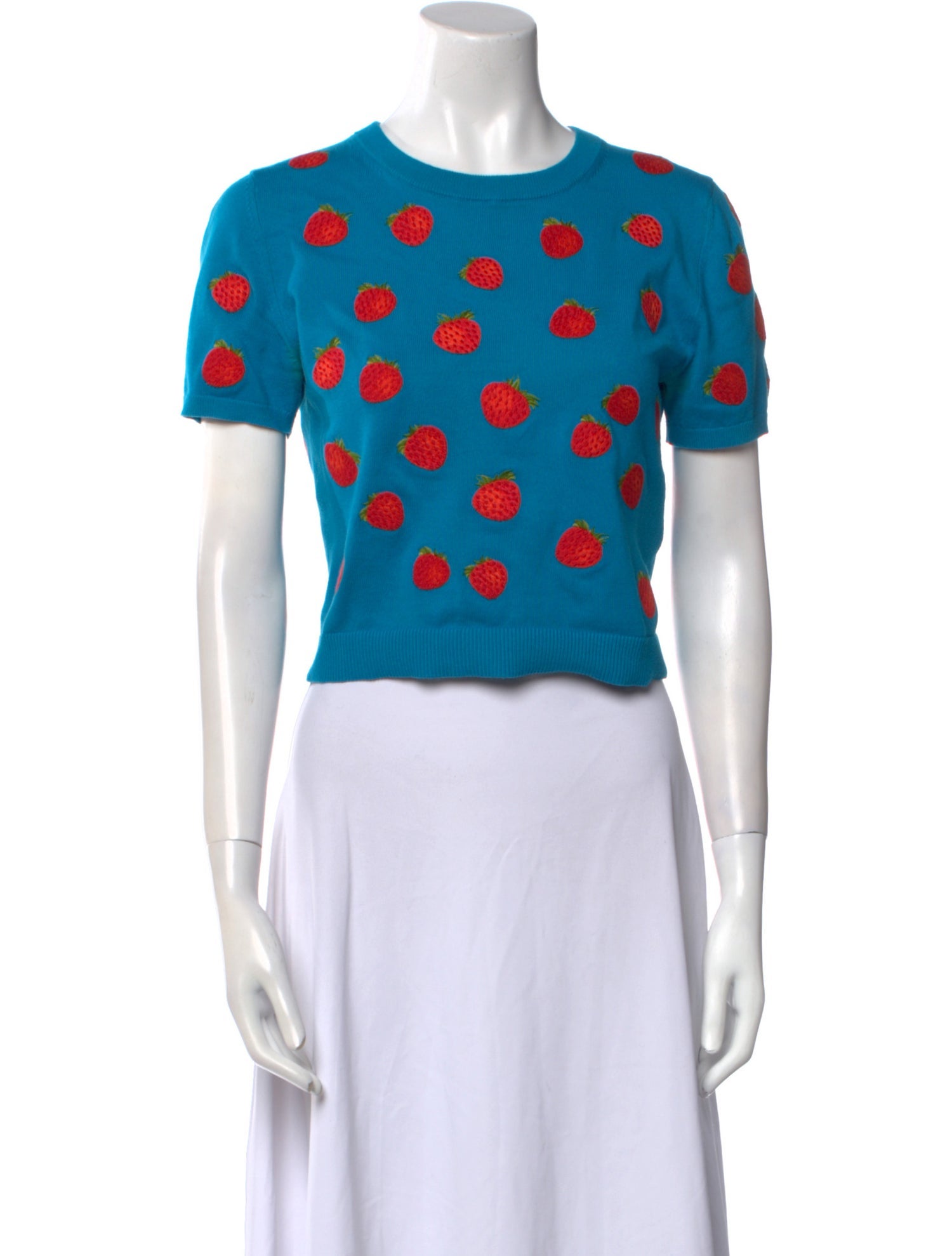 Alice + Olivia Polka Dot Print Crew Neck Crop Top