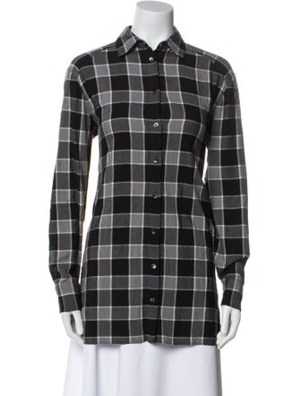 Alice + Olivia Plaid Print Long Sleeve Button-Up Top