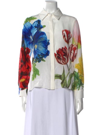 Alice + Olivia Silk Floral Print Button-Up Top
