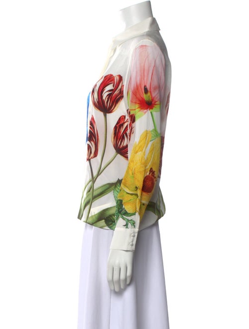Alice + Olivia Silk Floral Print Button-Up Top