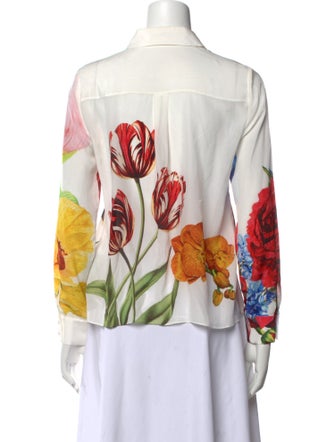 Alice + Olivia Silk Floral Print Button-Up Top