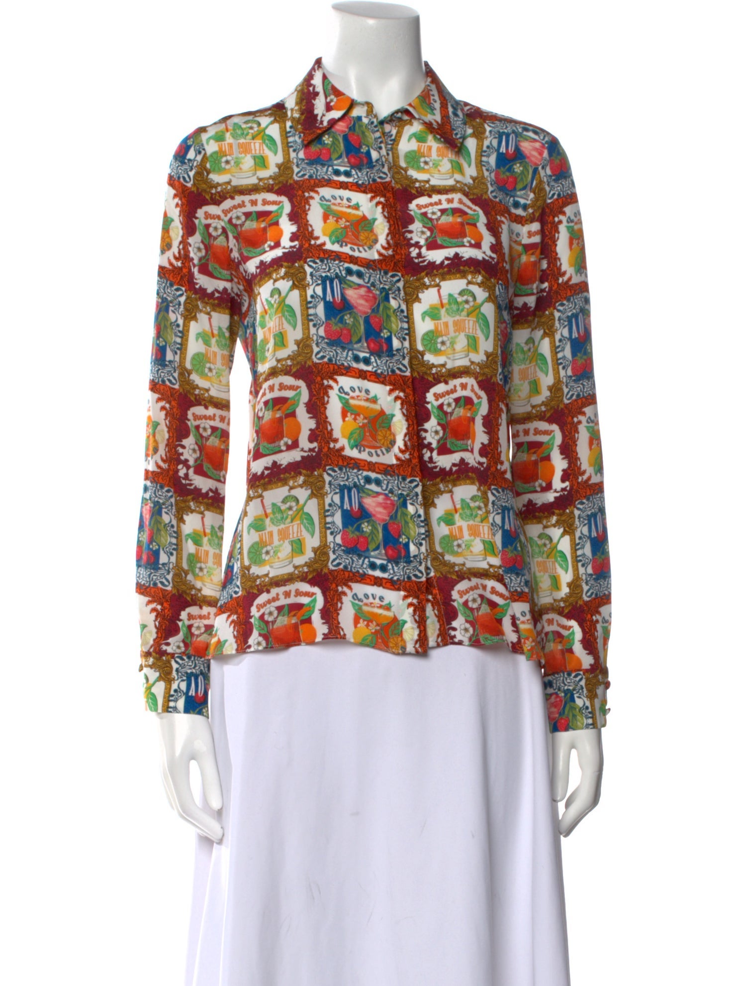 Alice + Olivia Silk Printed Button-Up Top